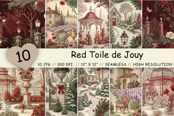 Bringing French Country Elegance to Your Digital Crafts with Red Toile De Jouy
