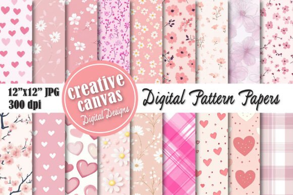 Bringing Soft Elegance to Life with Floral Hearts Plaid Digital Paper