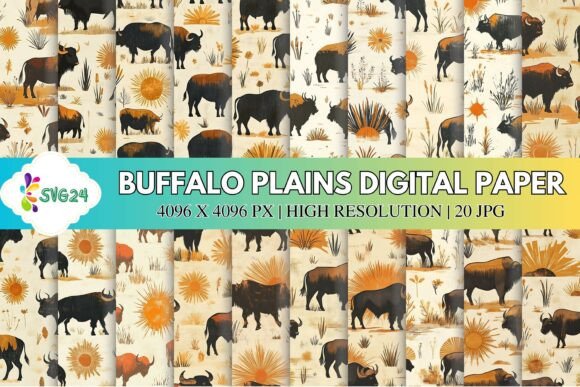 Buffalo Plains Digital Paper: Rustic Charm