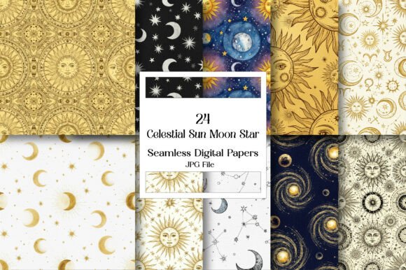 Celestial Sun Moon Star Digital Pattern Guide
