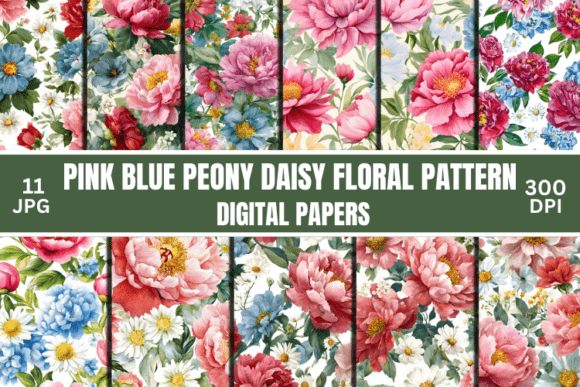 Evaluating the Pink Blue Peony Daisy Floral Pattern for Modern Digital Crafting and Event Design