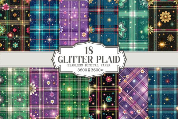 Glitter Plaid Seamless Pattern Bundle for Creators