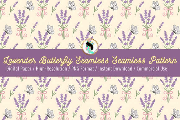 Lavender Butterfly Seamless Pattern PNG for Designers
