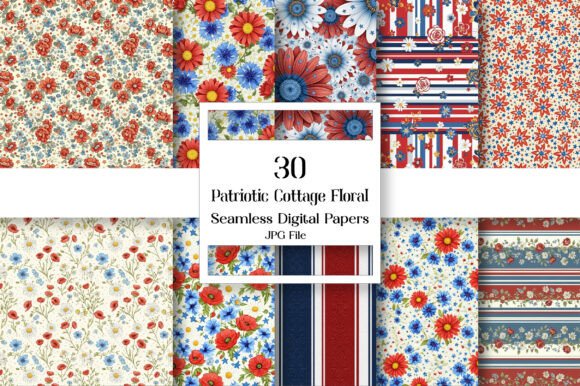 Patriotic Cottage Floral Papers for Rustic Designs