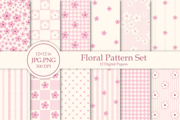 Pink Floral Pattern Set: Versatile Design for Creators
