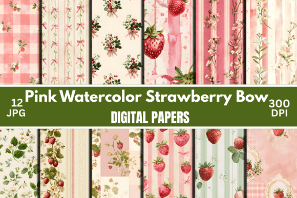 Pink Watercolor Strawberry Digital Pattern Guide