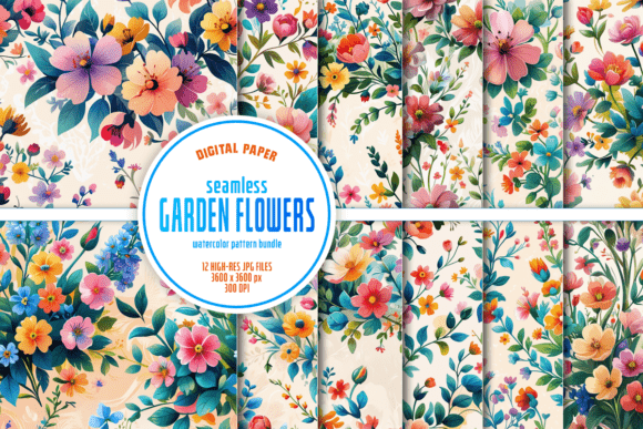 Seamless Garden Flowers Watercolor Pack for Creatives