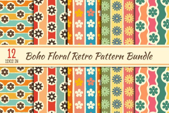 Unleash Vintage Vibes with the 12 Boho Floral Retro Pattern Bundle