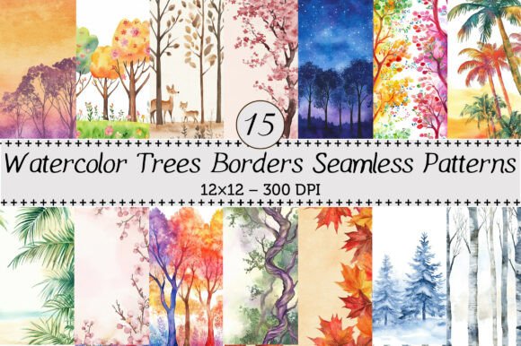 Unlock Creative Potential with Watercolor Trees Borders Seamless Patterns