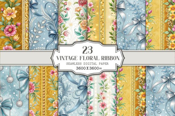 Vintage Floral Ribbon Seamless Patterns